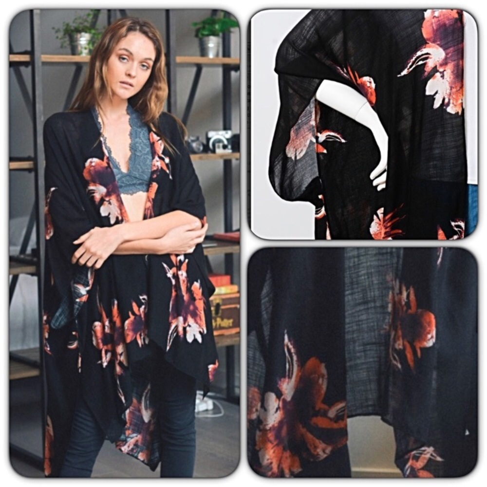 Boho Lightweight Floral Kimono Wrap Coverup - Picture 5 of 8